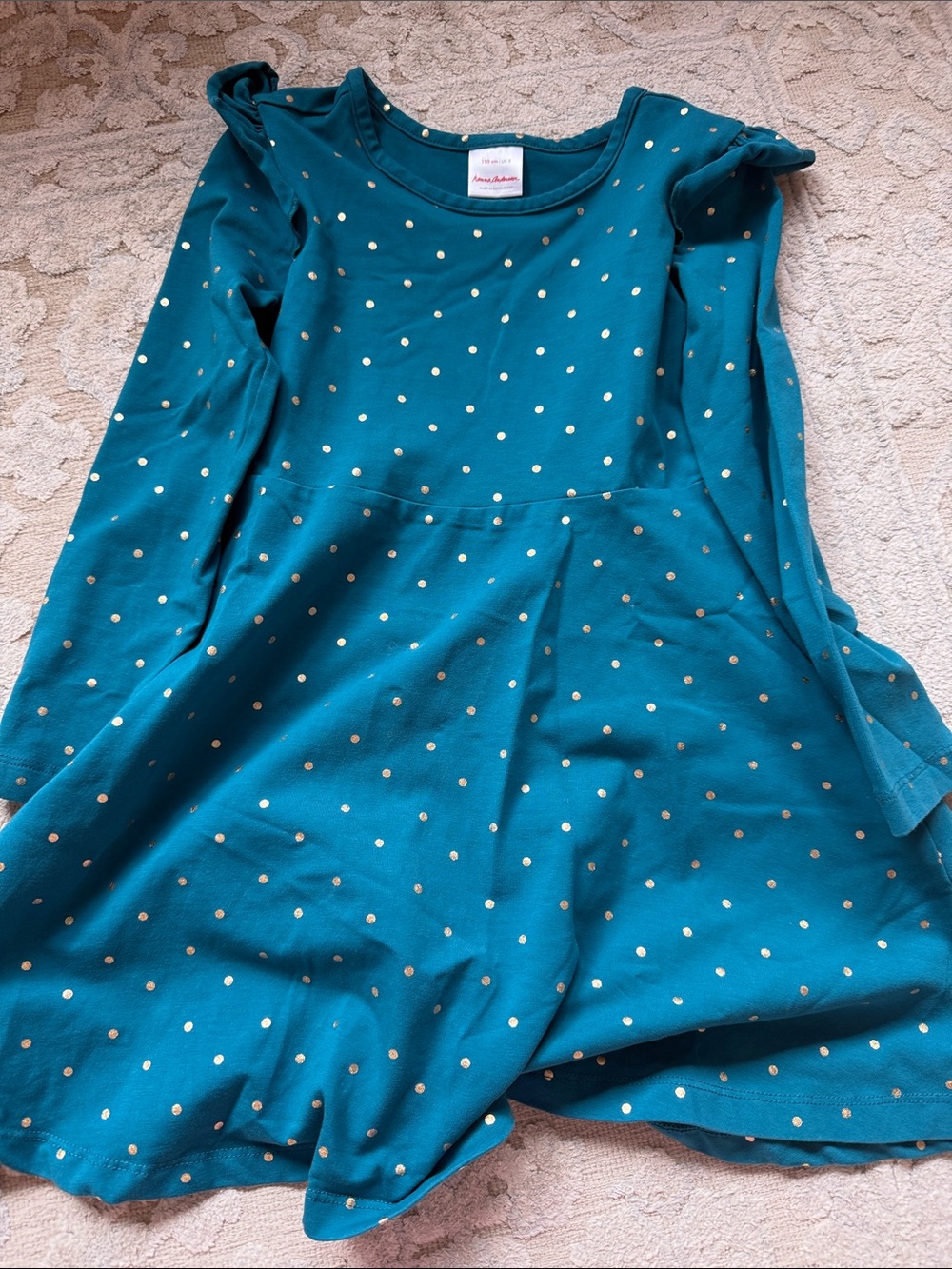 Gymboree Teal Dress with Gold Polka Dots